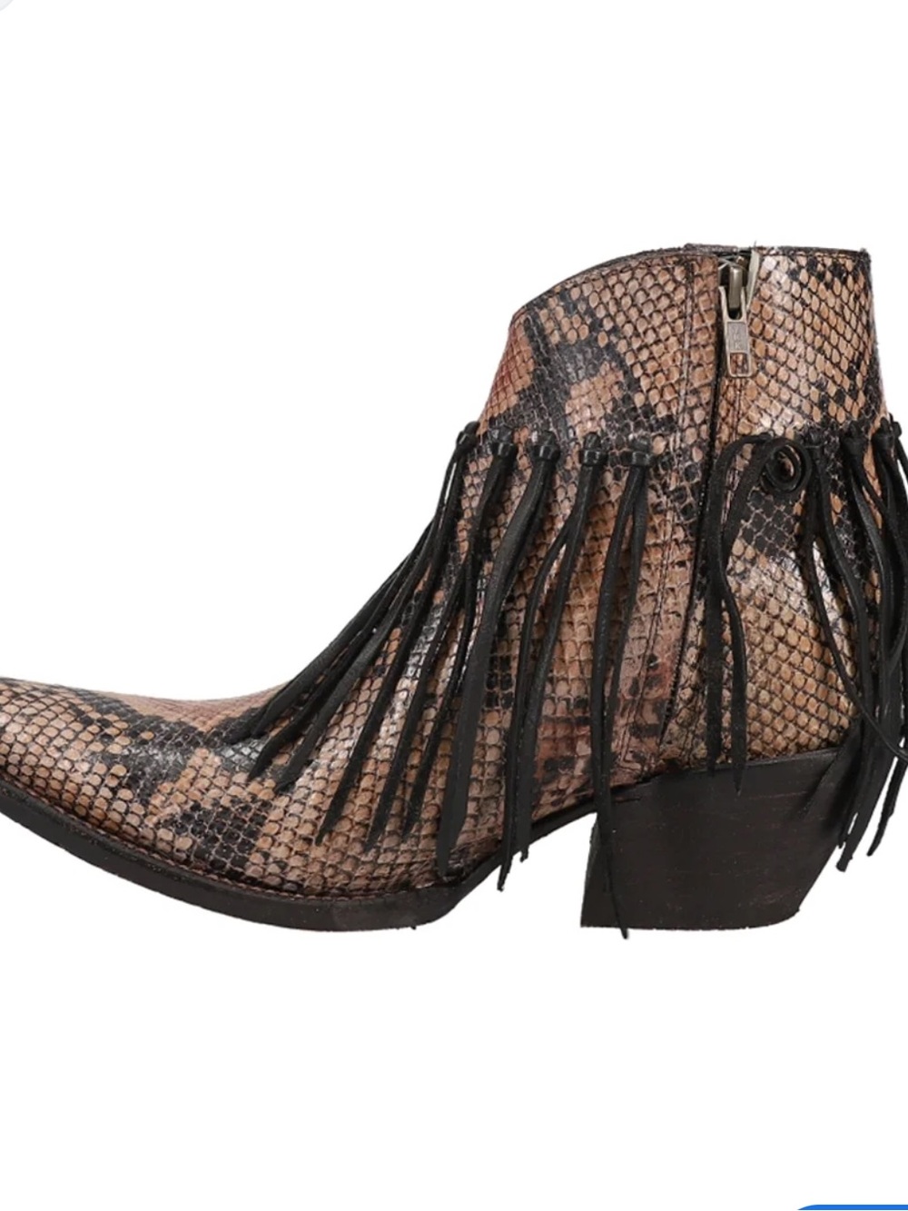 Tony Lama Anahi Snip Toe Booties Fringe Snake Print Snakeskin 7.5